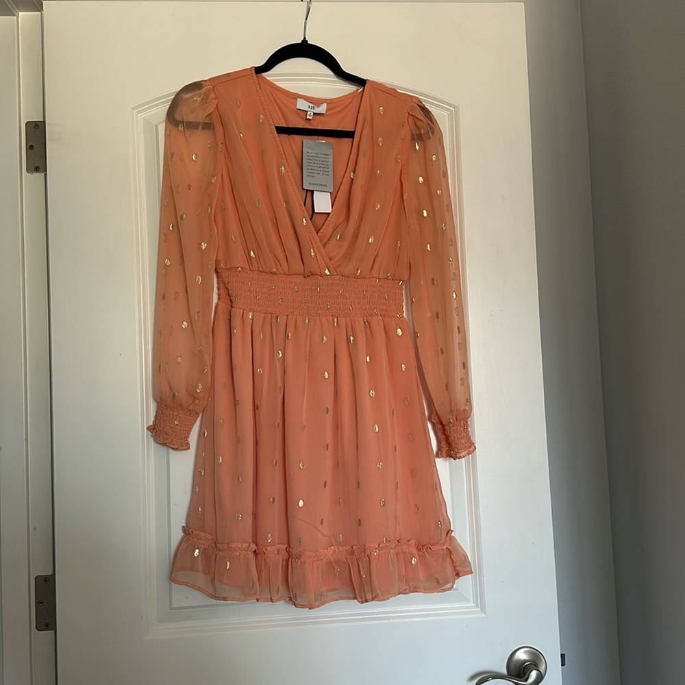 NSR Orange Metallic Foil Accent Dress - Small